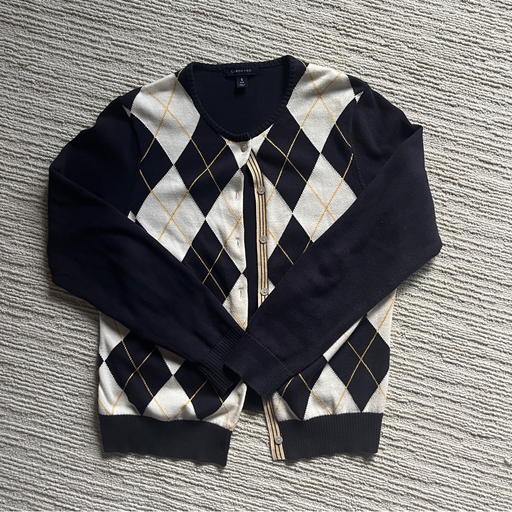 Adorable And Soft Argyle Print Lands End Cardigan - image 4